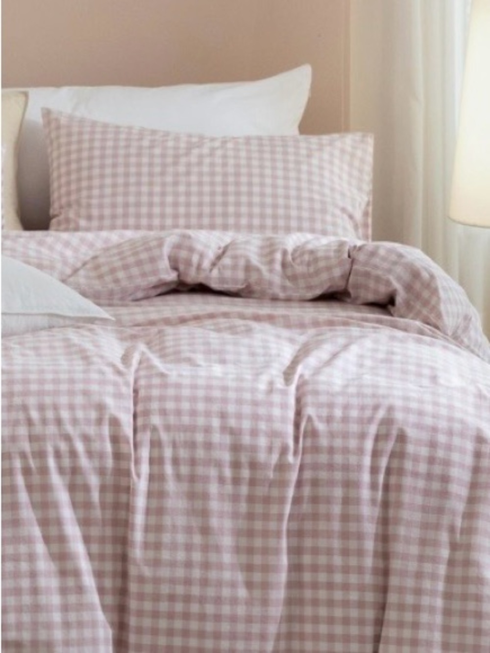 KING Classic Gingham Duvet 3Pc Set - Premium 100% WASHED COTTON - PINK & WHITE - Picture 4 of 9
